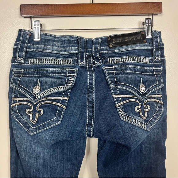 Rock Revival Jen Bootcut Jeans Size 27 Med Wash Embellished Low Rise - Picture 2 of 13